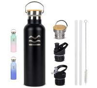 Gourde Isotherme 750 ml Bleue - HUIIKE | Bouteille Isotherme avec 3 Bouchons, Gourde Inox 12h Chaude & 24h Froide | Water Bottle Sans BPA | Bouteille avec Paille Acier Inoxydable Sport Reutilisable