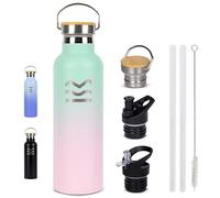 Gourde Isotherme 750 ml Rose - HUIIKE | Bouteille Isotherme avec 3 Bouchons, Gourde Inox 12h Chaude & 24h Froide | Bouteille Thermos avec Paille, Water Bottle Sans BPA | Acier Inox Sport Reutilisable