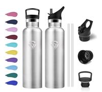 Gourde Isotherme 750ml, Bouteille Isotherme en Acier Inoxydable, Bouteille Isotherme Double Paroi, sans BPA, Gourde Inox avec Paille, Réutilisable, pour Enfant, Adultes, École, Randonnée, Jogging