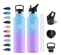Gourde Isotherme 750ml, Bouteille Isotherme en Acier Inoxydable, Bouteille Isotherme Double Paroi, sans BPA, Gourde Inox avec Paille, Réutilisable, pour Enfant, Adultes, École, Randonnée, Jogging