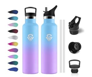 Gourde Isotherme 750ml, Bouteille Isotherme en Acier Inoxydable, Bouteille Isotherme Double Paroi, sans BPA, Gourde Inox avec Paille, Réutilisable, pour Enfant, Adultes, École, Randonnée, Jogging