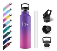 Gourde Isotherme 750ml, Bouteille Isotherme en Acier Inoxydable, Gourde Inox avec Paille, Bouteille d'eau sans BPA, Gourde Reutilisable pour l'École, Bureau, Extérieur, Camping, Yoga, Alpinisme