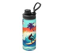 Gourde isotherme à double paroi en acier inoxydable avec motif hawaïen surfeur sur vague, 532 ml