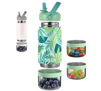 Gourde Isotherme avec Compartiment (300+115mL) - Bouteille d’Eau en Acier Inoxydable avec Paille & Anse - Idéal Pour le Sport - Boissons Chaudes & Froides - Sans BPA - gourde enfant - Thermos - Tropic