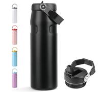 Gourde Isotherme avec Paille, 720ml Inox Sans BPA à Double Paroi, Anti-Fuite, Gourde Paille Adulte Grande Capacité, Water Bottle pour Sport, Bureau, École (Noir)