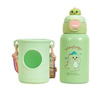 Gourde Isotherme avec Paille, Bouteille avec Paille et étui, pour Boissons Chaudes avec Manchon et Bandoulière Réglable