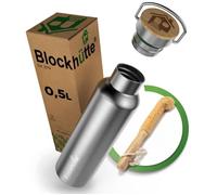 Blockhütte. Gourde isotherme en acier inoxydable I 500ml I avec brosse en poils naturels I bouteille isotherme anti-fuite
