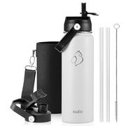 Gourde isotherme BUZIO en acier inoxydable de 680 ml, conserve le froid pendant 48h, grande ouverture, sans BPA, thermos métallique avec 2 bouchons, Blanc