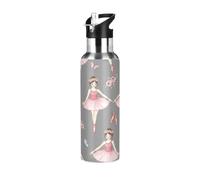 Gourde isotherme de 946 ml, sans BPA avec paille, anti-fuite, motif ballerine