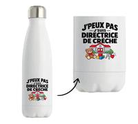 Gourde Isotherme Directrice de Crèche J'peux pas | Bouteille Inox Double Paroi 500 ml Froid 24 h Chaud 12 h | Sport Bureau Randonnée Vélo | Idée Cadeau Petite Enfance Noël Départ