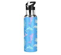 Gourde isotherme en acier inoxydable avec motif dauphins de dessin animé mignon pour garçons et filles - 600 ml