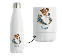 Gourde Isotherme Fox-Terrier à Poil Lisse : Aquarelle florale | Bouteille Inox Double Paroi 500 ml Froid 24 h Chaud 12 h | Sport Bureau Randonnée Vélo