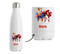 Gourde Isotherme Fox-Terrier : Super-héros | Bouteille Inox Double Paroi 500 ml Froid 24 h Chaud 12 h | Sport Bureau Randonnée Vélo | Cadeau Propriétaire Chien Homme Femme Anniversaire