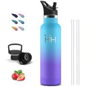 Gourde Isotherme, Gourde 1l, Sans BPA, Bouteille Isotherme, Anti Fuite, Gourdes Inox, Double Isolation, Gourdes Paille Adulte, Facile à Nettoyer, Gourd Running, pour Voyage, Camping, Randonnée, Yoga