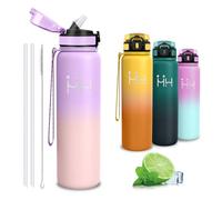 Gourde Isotherme, Gourde 1l, sans BPA, Bouteille Isotherme avec Paille | Anti Fuite, Avec une Brosse à Paille, 18/8 Acier Inoxydable, Double Isolation, Bouteille d'eau pour Fitness/ Camping