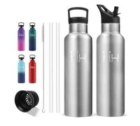 Gourde Isotherme, Gourde Metal 1L, Sans BPA, Double Vide, Pour Musculation | Bouteille Isotherme Double Vide, Gourde Réutilisable, Facile à Transporter Pour Camping, Avec 6 Pailles et 1 Brosse à Pailles