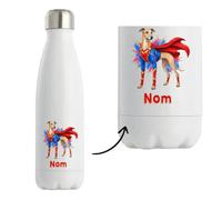 Gourde Isotherme Greyhound (Lévrier Anglais) : Super-héros | Bouteille Inox Double Paroi 500 ml Froid 24 h Chaud 12 h | Sport Bureau Randonnée Vélo | Cadeau Propriétaire Chien Homme Femme Anniversaire