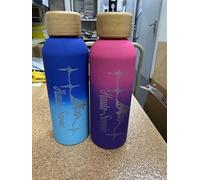Gourde Isotherme Haute-Savoie, Design Montagne, Dégradé Bleu ou Rose-Violet, Couvercle en Bambou (Bleu)