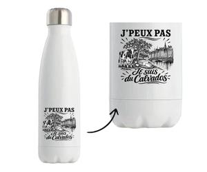 Gourde Isotherme J’peux pas je suis du Calvados | Bouteille Inox Double Paroi 500 ml Froid 24 h Chaud 12 h | Sport Bureau Randonnée Vélo | Cadeau Homme Femme Anniversaire