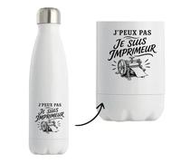 Gourde Isotherme J’peux pas je suis Imprimeur J'peux pas minimaliste | Bouteille Inox Double Paroi 500 ml Froid 24 h Chaud 12 h | Sport Bureau Randonnée Vélo | Cadeau Homme Femme Anniversaire