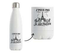 Gourde Isotherme J’peux pas je suis Parisien J'peux pas minimaliste | Bouteille Inox Double Paroi 500 ml Froid 24 h Chaud 12 h | Sport Bureau Randonnée Vélo | Cadeau Homme Femme Anniversaire
