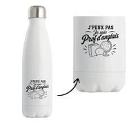 Gourde Isotherme J’peux pas je suis Prof d’anglais J'peux pas minimaliste | Bouteille Inox Double Paroi 500 ml Froid 24 h Chaud 12 h | Sport Bureau Randonnée Vélo | Cadeau Homme Femme Anniversaire