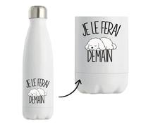 Gourde Isotherme Je le ferai demain | Coton de tuléar | Bouteille Inox Double Paroi 500 ml Froid 24 h Chaud 12 h | Sport Bureau Randonnée Vélo | Cadeau Homme Femme | Humour Flemme Paresseux
