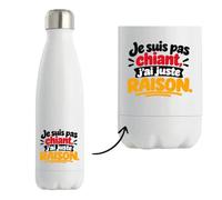 Gourde Isotherme Je suis pas chiant, j'ai juste raison. Expressions Françaises | Bouteille Inox Double Paroi 500 ml Froid 24 h Chaud 12 h | Sport Bureau Randonnée Vélo | Idée Cadeau Noël Départ