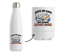 Gourde Isotherme Juste un gars qui adore les mots croisés | Bouteille Inox Double Paroi 500 ml Froid 24 h Chaud 12 h | Sport Bureau Randonnée Vélo | Cadeau Cruciverbiste Homme Femme Anniversaire