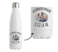 Gourde Isotherme La chanson française c'est la vie | Bouteille Inox Double Paroi 500 ml Froid 24 h Chaud 12 h | Sport Bureau Randonnée Vélo