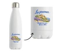 Gourde Isotherme La Provence, toujours une bonne idée | Bouteille Inox Double Paroi 500 ml Froid 24 h Chaud 12 h | Sport Bureau Randonnée Vélo | Cadeau Provençal Provençale Homme Femme Anniversaire