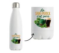 Gourde Isotherme La Saint-Patrick c'est sacré | Bouteille Inox Double Paroi 500 ml Froid 24 h Chaud 12 h | Sport Bureau Randonnée Vélo | Idée Cadeau Fête Noël Départ