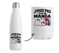 Gourde Isotherme Mangas J'peux pas | Bouteille Inox Double Paroi 500 ml Froid 24 h Chaud 12 h | Sport Bureau Randonnée Vélo | Idée Cadeau Otaku Noël Départ
