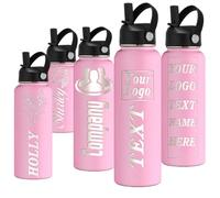 Gourde Isotherme Personnalisable Enfant avec Prénom Logo Gravée Thermos 350/530/700/950/1150Ml Bouteille Personnalisée avec Paille Couvercle Cadeau pour Ecole Sport Bureau