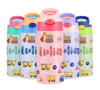 Gourde Isotherme Personnalisable pour Enfant, Bouteille d'eau Personnalisée Prenom Sans BPA Tritan, Gourde Isotherme Enfant avec Paille pour L’école, Sport, Primaire et Maternelle - Multicolore 350ml