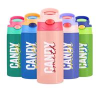 Gourde Isotherme Personnalisable pour Enfant, Bouteille d'eau Personnalisée Prenom Sans BPA Tritan, Gourde Isotherme Enfant avec Paille pour L’école, Sport, Primaire etMaternelle - Multicolore 350ml