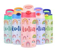 Gourde Isotherme Personnalisable pour Enfant, Bouteille d'eau Personnalisée Prenom Sans BPA Tritan, Gourde Isotherme Enfant avec Paille pour L’école, Sport, Primaire et Maternelle - Multicolore 350ml