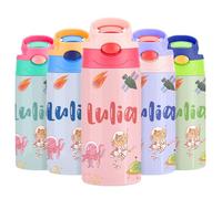 Gourde Isotherme Personnalisable pour Enfant, Bouteille d'eau Personnalisée Prenom Sans BPA Tritan, Gourde Isotherme Enfant avec Paille pour L’école, Sport, Primaire et Maternelle - Multicolore 350ml