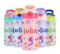 Gourde Isotherme Personnalisable pour Enfant, Bouteille d'eau Personnalisée Prenom Sans BPA Tritan, Gourde Isotherme Enfant avec Paille pour L’école, Sport, Primaire et Maternelle - Multicolore 350ml