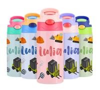 Gourde Isotherme Personnalisable pour Enfant, Bouteille d'eau Personnalisée Prenom Sans BPA Tritan, Gourde Isotherme Enfant avec Paille pour L’école, Sport, Primaire etMaternelle - Multicolore 350ml