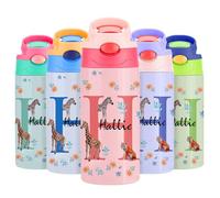 Gourde Isotherme Personnalisable pour Enfant, Bouteille d'eau Personnalisée Prenom Sans BPA Tritan, Gourde Isotherme Enfant avec Paille pour L’école, Sport, Primaire etMaternelle - Multicolore 350ml