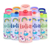 Gourde Isotherme Personnalisable pour Enfant, Bouteille d'eau Personnalisée Prenom Sans BPA Tritan, Gourde Isotherme Enfant avec Paille pour L’école, Sport, Primaire etMaternelle - Multicolore 350ml