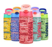 Gourde Isotherme Personnalisable pour Enfant, Bouteille d'eau Personnalisée Prenom Sans BPA Tritan, Gourde Isotherme Enfant avec Paille pour L’école, Sport, Primaire etMaternelle - Multicolore 350ml