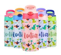 Gourde Isotherme Personnalisable pour Enfant, Bouteille d'eau Personnalisée Prenom Sans BPA Tritan, Gourde Isotherme Enfant avec Paille pour L’école, Sport, Primaire et Maternelle - Multicolore 350ml