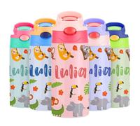 Gourde Isotherme Personnalisable pour Enfant, Bouteille d'eau Personnalisée Prenom Sans BPA Tritan, Gourde Isotherme Enfant avec Paille pour L’école, Sport, Primaire etMaternelle - Multicolore 350ml