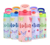 Gourde Isotherme Personnalisable pour Enfant, Bouteille d'eau Personnalisée Prenom Sans BPA Tritan, Gourde Isotherme Enfant avec Paille pour L’école, Sport, Primaire et Maternelle - Multicolore 350ml