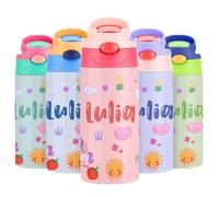 Gourde Isotherme Personnalisable pour Enfant, Bouteille d'eau Personnalisée Prenom Sans BPA Tritan, Gourde Isotherme Enfant avec Paille pour L’école, Sport, Primaire etMaternelle - Multicolore 350ml