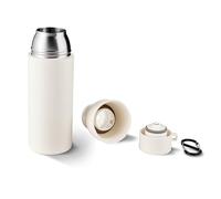 Gourde isotherme TROIKA INFUSE+ 550 ml avec fermeture une main, double paroi sous vide, double mousqueton, inox 201/304 qualité alimentaire, plastique blanc