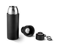 Gourde isotherme TROIKA INFUSE+ 550 ml avec fermeture une main, double paroi sous vide, double mousqueton, inox 201/304 qualité alimentaire, plastique noir