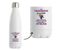 Gourde Isotherme Vigne Formidable | Bouteille Inox Double Paroi 500 ml Froid 24 h Chaud 12 h | Sport Bureau Randonnée Vélo | Idée Cadeau Vigneronne Noël Départ